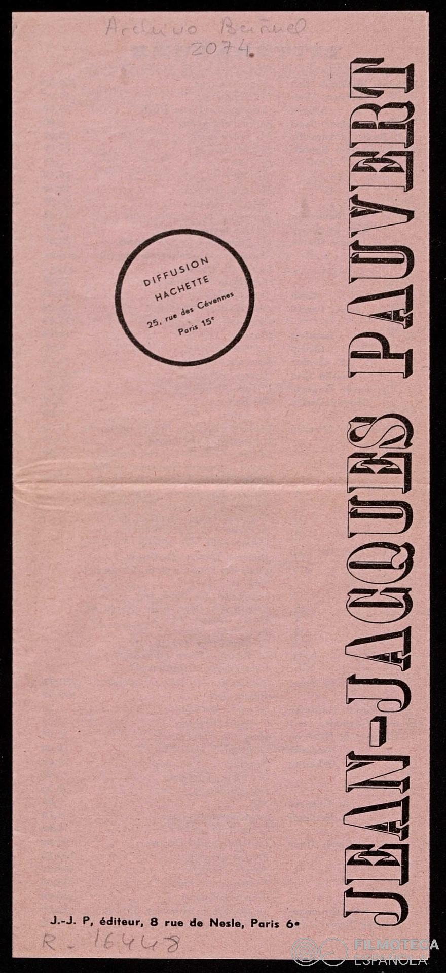 Folletos de ediciones de Jean-Jacques Pauvert y La prostate