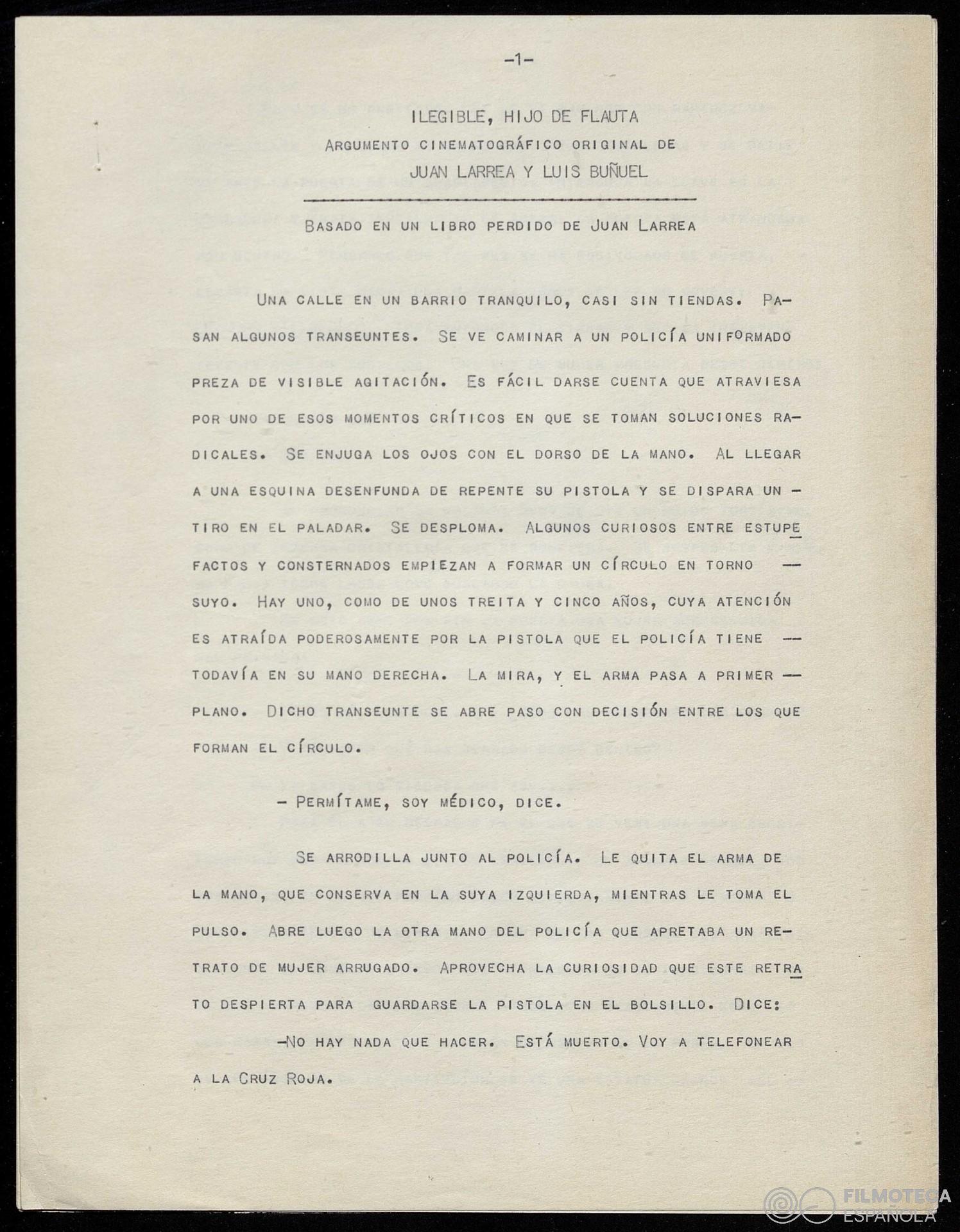 Borrador de argumento cinematográfico de «Ilegible, hijo de flauta»